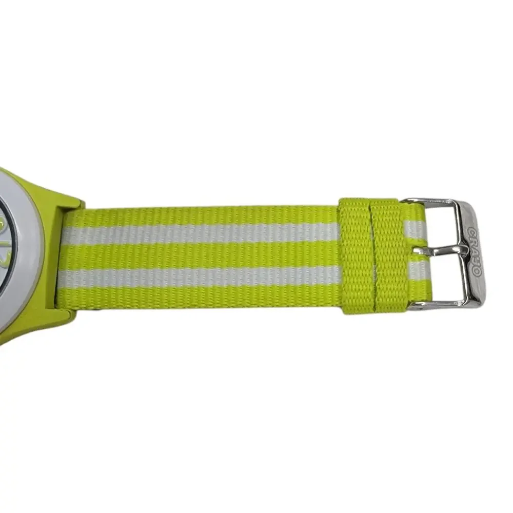 Crayo Carnival Watch Lime Green White Striped Nylon Strap Date Sunray Dial
